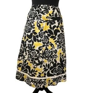 Dressbarn A Line Midi Skirt Lined Lace Trim Floral Black‎ Yellow USA Boho 10